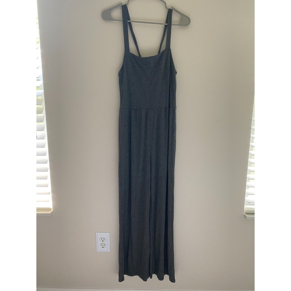 Lulus Women's Gray Ribbed Knit Jumpsuit XS Wide Leg Adjustable Strap Tie Back